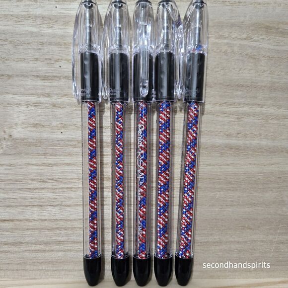Patriotic Decorated Black Ink Pens Set Of 5 Red White Blue ~ Great Gifts - Picture 1 of 3
